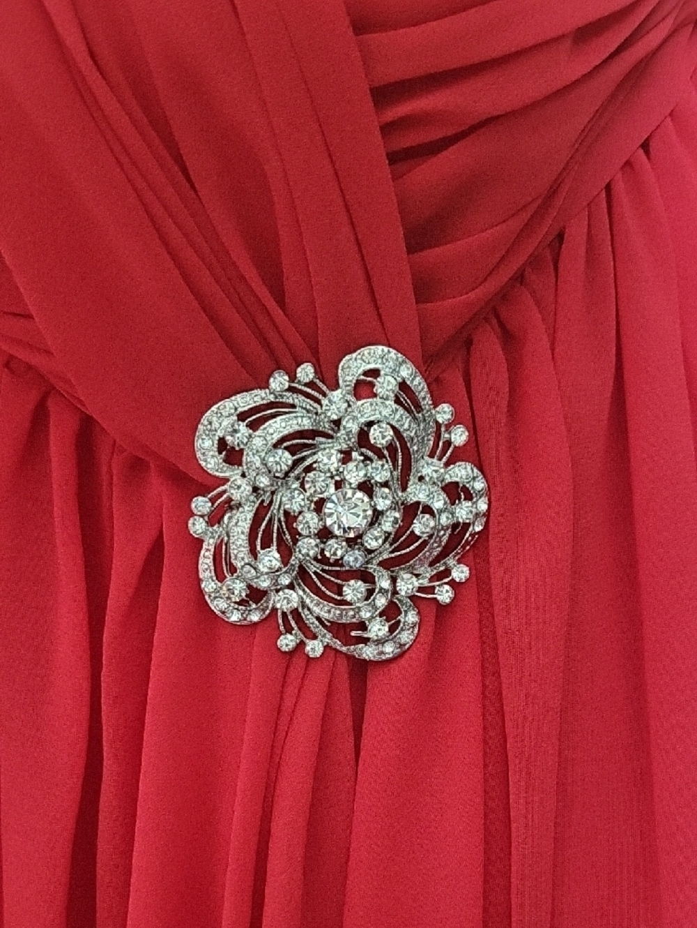 Andrew Adela Red Formal Prom Dress Sheer Overlay Women Size 16 - Picture 7 of 9
